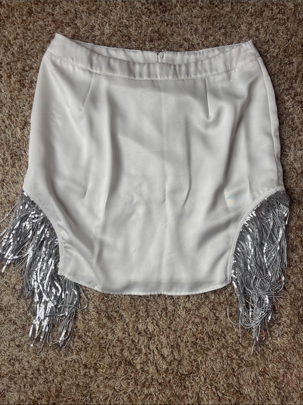Women's White Midi Skirt with Silver Fringe